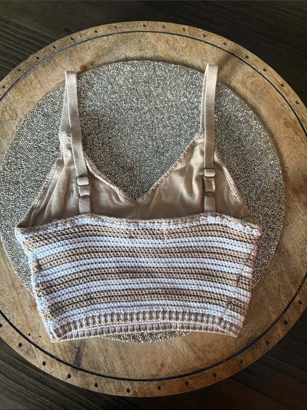 Hollister Striped Crochet Bralette Camisole in Cream and Beige - Size XS - Picture 2 of 5